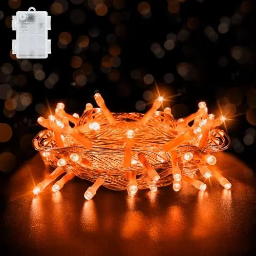 Produktbild: aifulo Halloween Lichterkette Außen Batterie, 3M 30 LED Orange Herbst Deko Lichterkette mit Timer, IP65 Wasserdicht Orange Lichterkette Batterie für Halloween, Herbst, Weihnachten, Party