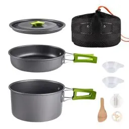 Produktbild: aiGear Camping Kochgeschirr Set/Outdoor Geschirr Set | Camping Topf Kochtopf Tragbar Aluminium | mit Aufbewahrungsbeutel | für Outdoor Camping Wandern Wandern Picknick (CC02GN)