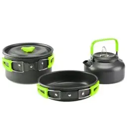 Produktbild: aiGear Camping Kochgeschirr Set/Outdoor Geschirr Set | Camping Topf Kochtopf Tragbar Aluminium mit Aufbewahrungsbeutel | für Outdoor Camping Wandern Wandern Picknick(CC01GN05) | Farbe Grün