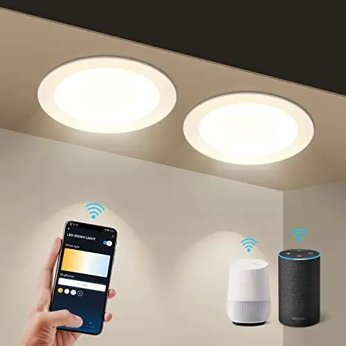 Produktbild: Aigostar 15W LED Downlight Slim 2 Pack, Smart LED Alexa Lights 1430LM WiFi LED Einbauleuchten Kompatibel mit Alexa/Google Assistant, Dimmbar von warmem bis weißem Licht 3000-6500K, Φ145-155mm