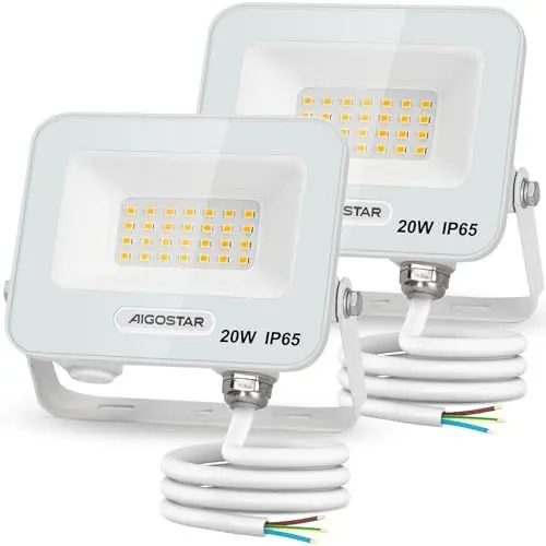Produktbild: Aigostar 2er-Pack LED Strahler Außen 20W, 1650LM Superhell LED Fluter, IP65 Wasserdicht Außenstrahler, 4000K Neutrales Licht Scheinwerfer Wandleuchtefür Garten, Innenhöfe, Garage, Hotel