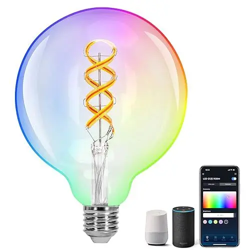 Produktbild: Aigostar Alexa Glühbirne E27，Alexa Lampe RGBW 4.9W 420LM, Smart Bulb G125 2700K, Smart Glühbirne Groß Kompatibel mit Alexa und Google Home, Wlan Glühbirne Warmes Licht, 1 Stück