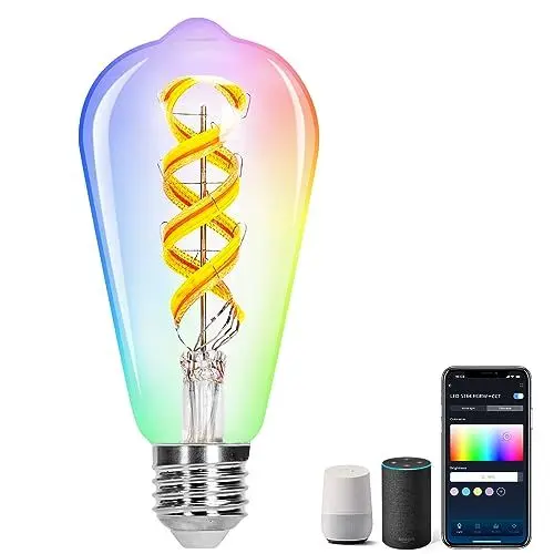 Produktbild: Aigostar Alexa, Leuchtmittel LED RGB CCT 4,9 W 420 lm, WLAN-Glühbirne ST64 2700 K-2500 K, intelligente Lampe, kompatibel mit Alexa und Google Home, Vintage-Glühbirne E27, Warmweiß, 1 Stück
