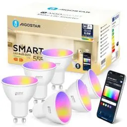Produktbild: Aigostar Alexa Glühbirnen GU10 SL2 Smart LED Lampe 6.5W Wlan Glühbirne LED RGBCW 2700-6500K Dimmbare, 26 Szenenmodus, App-steuerung, Kompatibel mit Alexa/Google Home, Kein Hub notwendig, 6 Stücke