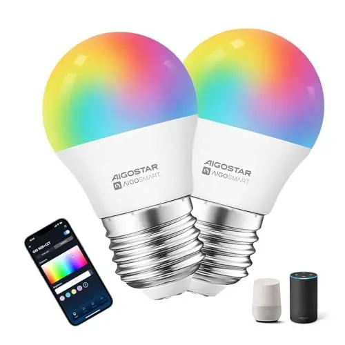Produktbild: Aigostar Alexa Lampe, Alexa Glühbirne G45 E27 6.5W, Smart Glühbirne RGBCW Kompatibel mit Alexa/Google Home, Kein Hub Erforderlich. Fernbedienung, Sprachsteuerung, 2 Stücke