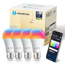 Produktbild: Aigostar Alexa WLAN Glühbirne E27 SL2 Smart Lampe 15W 1500ML (Équivalent 98W), Wifi Lampe LED RGB 2700-6500K Dimmbare, Mit Musik synchronisieren, mit Alexa/Google Home, Kein Hub notwendig, 4 Stück