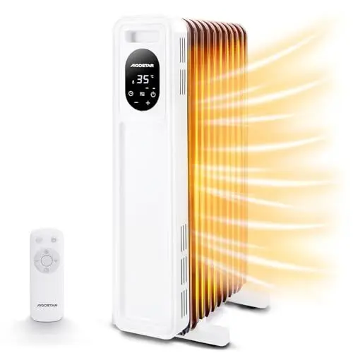 Produktbild: Aigostar Cozy - Energiesparend Ölradiator mit Fernbedienung, Heizung Elektrisch mit Thermostat, ECO Modi, 3 Modi, 24H Timer, Kipp & Überhitzungsschutz, Mobiler Heaters for Room, 2300W 11Rippen
