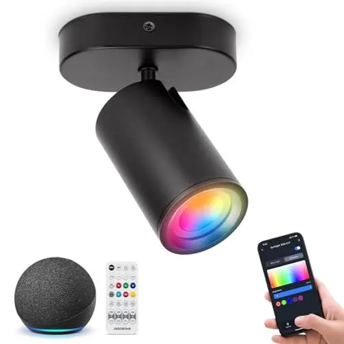 Produktbild: Aigostar Deckenleuchte Wandstrahler GU10 Intelligent 1 Flammig, Deckenstrahler Kompatibel mit Alexa Dimmbar Schwarz, Wandspot mit Fernbedienung für Schlafzimmer Wohnzimmer (Mit Smarte Glühbirne)