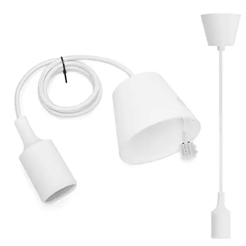 Produktbild: Aigostar E27 Lampenfassung,Pendelleuchte Hängelampe Esstisch Höhenverstellbar,Lampenaufhängung E27 mit 1m Kabel,Pendelleuchte mit Deckenhalterung,Kinderlampe,DIY Dekorative Beleuchtung,Weiß
