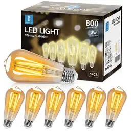Produktbild: Aigostar Edison Vintage lampe E27,8W LED Lampen Vintage Antike Glühlampe, Warmweiß 2200K, 800LM Dekorative Glühbirne, Ideal für Nostalgie und Retro Beleuchtung im Haus Café Bar-6 Stück