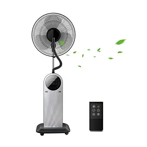 Produktbild: Aigostar Ventilator mit Zerstäuber, 95 W, leise, Standventilator mit Fernbedienung, 8 Stunden Timer, Ionen-Funktion, LED-Anzeige – Forest Mist