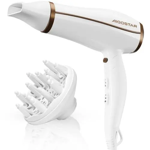 Produktbild: Aigostar Haartrockner Ionen 2200W,Föhn,Fön,Ionen-Haartrockner Negative Händetrockner mit Diffusor und Zubehör,weiß