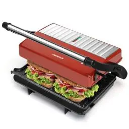 Produktbild: Aigostar Kontaktgrill für Sandwiches, Steak auch als Panini Grill, Antihaftbeschichteter Grill toaster für fettfreies Grillen, BPA-frei, 750W, Retro-Rot