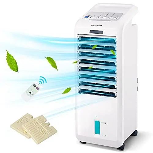 Produktbild: Aigostar Koud Luftkühler, tragbares Klimagerät mit Fernbedienung, 55 W, 3 Geschwindigkeitsstufen, Weitwinkel, Oszillation, 7 Stunden Timer, 5 l Tank