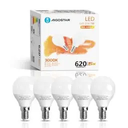 Produktbild: Aigostar Led E14 Warmweiß 7W Leuchtmittel Lampe Glühbirnen 3000K 620 Lumen Abstrahlwinkel 180 Grad Energiesparend, Multipack mit 5 Lampen