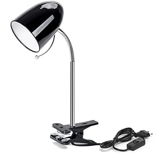 Produktbild: Aigostar Klemmlampe Retro， Schreibtischlampe Klemmbar， Ohne Glühbirne， Passend für E27 Modell LED Glühbirne， Flexibler Metallarm， 153cm Kabel mit Schalter， Leselampe Bett， Klemmleuchte， Schwarz
