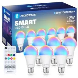Produktbild: Aigostar Mesh - 12W Alexa Glühbirne Bluetooth Mesh A60, Smarte Glühbirne Funktioniert mit Alexa, Smart Bulb E27 LED 1150LM RGB & 2700K-6500K, 6 Stücke (mit Bluetooth-Fernbedienung)