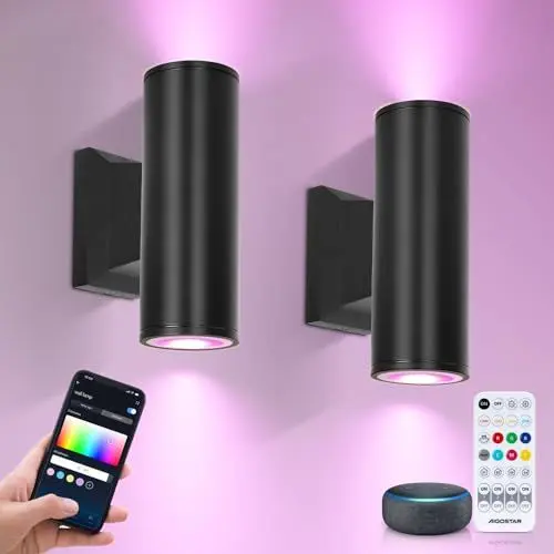 Produktbild: Aigostar Mesh - Alexa LED Wandleuchte Aussen Bluetooth Mesh, GU10 IP65 Smarte Up Down Außenwandleuchte, Schwarz Aussenlampe Außenleuchte Funktioniert mit Alexa, 2 Stücke (Mit Bluetooth-Fernbedienung)