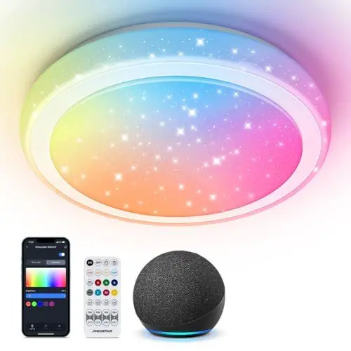 Produktbild: Aigostar Mesh- Smart Ceiling Light Bluetooth Mesh, Φ39CM, 24W, LED Deckenleuchte Kompatibel Alexa, 2650LM, 3000K-6500K und RGB Dimmbar, Smart Deckenlampe für Wohnzimmer, Küche, Schlafzimmer