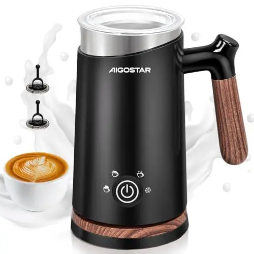 Produktbild: Aigostar Milky - 4 in 1 Milchaufschäumer Elektrisch 500W, 300ml Automatischer Milchschäumer für Heißer und Kalter Milchschaum, Edelstahl Milk Frother für Milch Kaffee heiße Schokolade, Schwarz