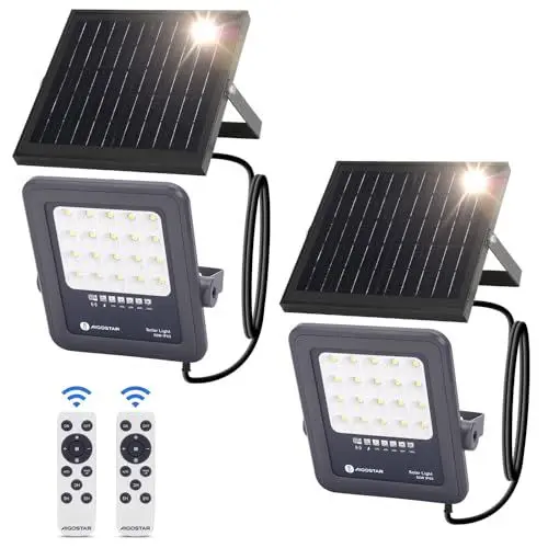 Produktbild: Aigostar Solarstrahler mit Fernbedienung,50W,500lm,6500K kaltweißes Licht,IP65 wasserdichter Außenstrahler,sehr gut geeignet für Außengärten,Terrassen,Wege oder Garagen,2 m Kabellänge,2 Stück