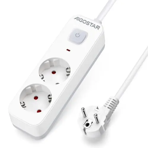 Produktbild: Aigostar Steckdosenleiste 2 Fach mit Schalter, Mehrfachsteckdose mit Kindersicherung, Verteilersteckdose mit 3 m Kabel