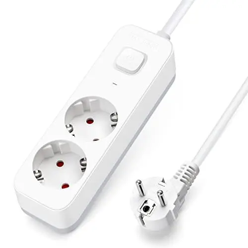 Produktbild: Aigostar Steckdosenleiste 2 Fach mit Schalter, Mehrfachsteckdose mit Kindersicherung, Verteilersteckdose mit 1.5 m Kabel