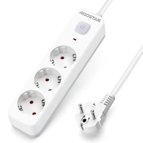Produktbild: Aigostar Steckdosenleiste 3 fach mit Schalter, Mehrfachsteckdose mit Kindersicherung, Verteilersteckdose mit 3 m Kabel
