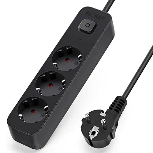 Produktbild: Aigostar Steckdosenleiste 3 fach mit Schalter, Mehrfachsteckdose mit Kindersicherung, Verteilersteckdose mit 5 m Kabel, Schwarz