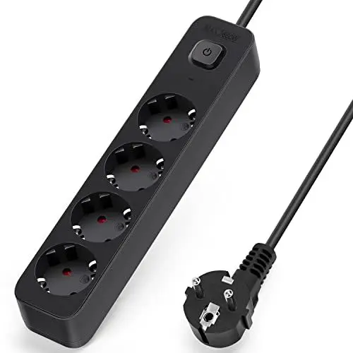 Produktbild: Aigostar Steckdosenleiste 4-fach, Mehrfachsteckdose mit Schalter, Mehrfachstecker Verlängerungskabel 5m Kabel, Schwarz