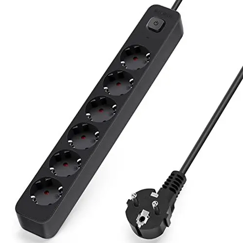 Produktbild: Aigostar Steckdosenleiste 6-Fach, Mehrfachsteckdose mit Schalter, Mehrfachstecker Verlängerungskabel 3m Kabel, Schwarz