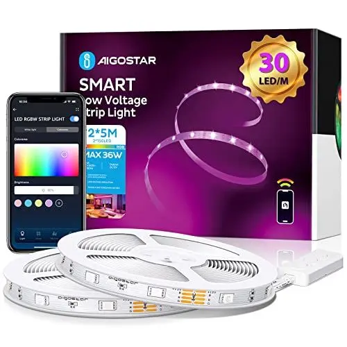 Produktbild: Aigostar Wlan LED Streifen 10m(2x5m) Alexa LED Strip RGB App-steuerung IR-Fernbedienung Smart LED Stripes Farbwechsel, kompatibel mit Alexa und Google Assistant für Party Zuhause