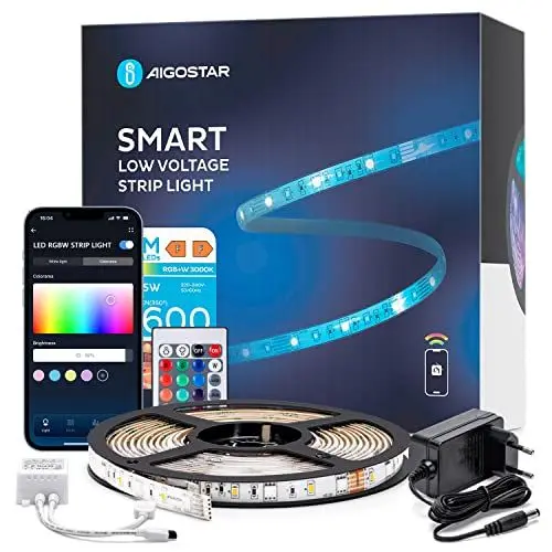 Produktbild: Aigostar Wlan LED Streifen 5m Wasserdicht Alexa LED Strip RGB App-steuerung IR-Fernbedienung Smart LED Stripes Farbwechsel, LED Band kompatibel mit Alexa und Google Assistant für Party, Zuhause
