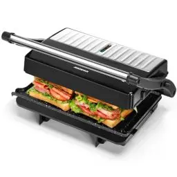 Produktbild: Aigostar York Pro - Kontaktgrill für Sandwiches, Steak, Panini Grill und Sandwichmaker mit Antihaftbeschichtet, 1000W, 23 x 14,5cm, 180º Öffnung, Leicht zu Reinigen.