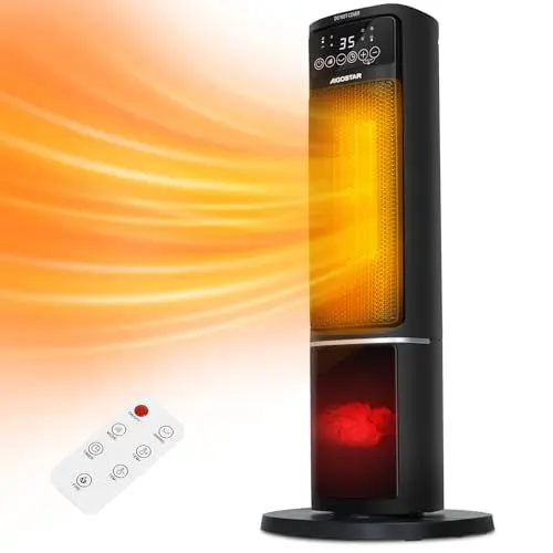 Produktbild: Aigostar - Heizlüfter Energiesparend Leise, Elektroheizung mit Fernbedienung, LED Touch, Heizkörper mit 3D Flamme, 2000W, 5 Modi & ECO, Einstellbare Temperatur 5-35℃, 24H Timer, Oszillation, Schwarz