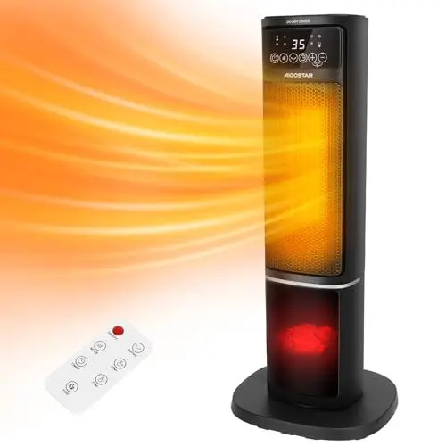 Produktbild: Aigostar - Heizlüfter mit Fernbedienung, LED Touch, Schnellheizer mit 3D Flamme, 2000W, 5 Modi & ECO, Heizlüfter Energiesparend Leise, Einstellbare Temperatur 5-35℃, 24H Timer, 60° Oszillation,Schwarz