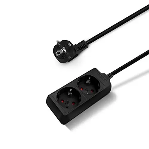 Produktbild: Aigostar-Steckdosenleiste 2-fach Kabel 1.5m 16A 3680W,Kindersicherung, Büro, Reisen-Schwarz