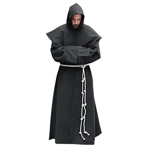 Produktbild: AIHERQG S-5XL Mönch Kostüm Religiöse Heilige Robe Männer Priester Kapuzenhaube Halloween Outfit(Black1,5XL)
