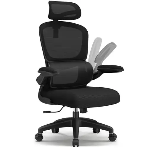 Produktbild: Aiidoits Bürostuhl Ergonomisch, Chefsessel mit Verstellbarer Kopfstütze, Lendenwirbelstütze und klappbaren Armlehnen, Ergonomischer Bürostuhl hat Höhenverstellung und Wippfunktion, Bürostuhl 150kg
