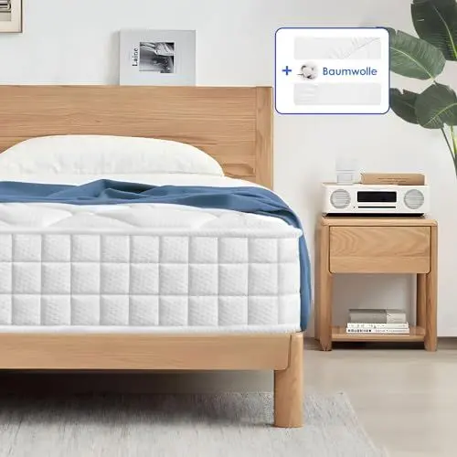 Produktbild: Aiidoits Matratze 140x200 cm 22cm Höhe Taschenfederkernmatratze orthopädische 7-Zonen Federkernmatratze Härtegrad H3 mittelfest mit Spannbettlaken Öko-Tex Zertifiziert Matratze für Kinder/Erwachsene