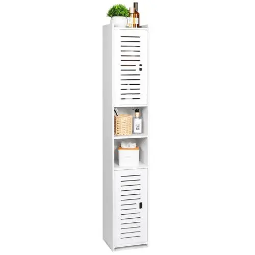 Produktbild: AIIKTOTA Badezimmerschrank, freistehender Aufbewahrungsschrank mit Tür und Rollläden, wasserdichter Badezimmermöbelschrank für Wohnzimmer, Schlafzimmer, Küche usw, Weiß (26 x 22 x 118 cm)