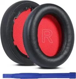 Produktbild: Aiivioll Q10 Ersatz-Ohrpolster Schaumstoffabdeckung Ohrpolster Weiches Kissen für Anker Soundcore Life Q10 / Q10BT Kopfhörer (Schwarz+Rot)