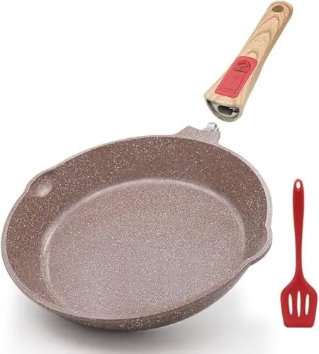 Produktbild: AIKENBBKK Antihaft-Keramikbeschichtung Bratpfanne 28 cm, gesunde Keramik Pfanne mit abnehmbarem Griff, Backofenfest, PFAS PFOA & PTFE frei(Braun)