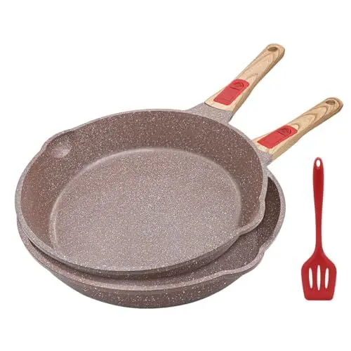 Produktbild: AIKENBBKK Keramikpfanne 3-teiliges Pfannenset 26/28 cm mit abnehmbarem Griff, Bratpfannen Set mit Keramikbeschichtung, Backofenfest (braun)