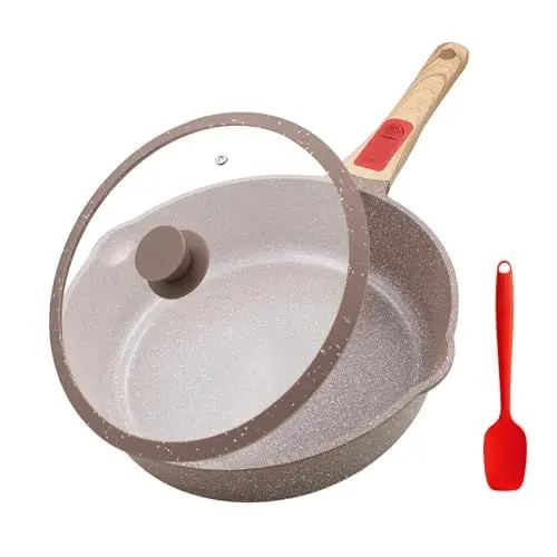 Produktbild: AIKENBBKK keramik pfanne 24 cm mit deckel, Antihaft Keramikbeschichtung Bratpfanne 24 cm mit Abnehmbarer Griff, Geeignet für alle Herdarten, Backofenfest (Braun)