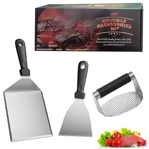 Produktbild: AIKVIGSS Burger Set, Professioneller Burger Set mit Burgerpresse, Großer Grillspatel & Pfannenwender -Grillzubehör Geschenk für Männer