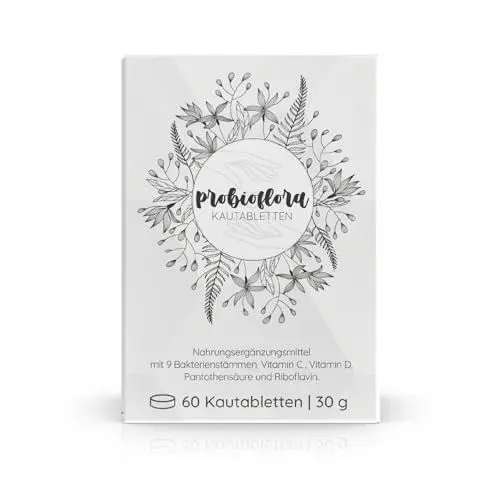 Produktbild: aila probioflora Kautabletten - 60 Stück Probiotische Darm Drops, unterstützt den Darmaufbau und das Immunsystem, mit 9 Bakterienstämmen & 4 Vitaminen, Made in Germany