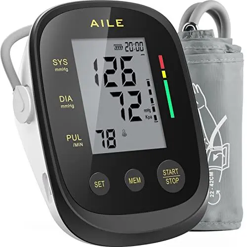 Produktbild: AILE Blutdruck Messgerät für den Heimgebrauch,Oberarm-blood pressure monitor,vollautomatisches Blutdruckmessgerät große Manschette(22-42cm)2*99 Speicher,Einfach zu bedienen