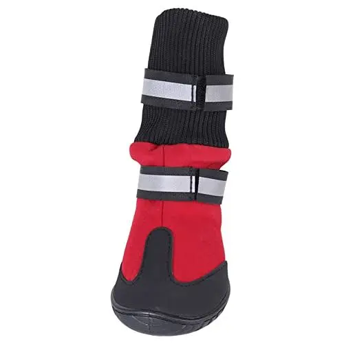 Produktbild: Ailgely wasserdichte Hundestiefel, rutschfest, Reflektierend, Haustierschuhe für Große Hunde, Rot, Schwarz, 4-teiliges Set (L)