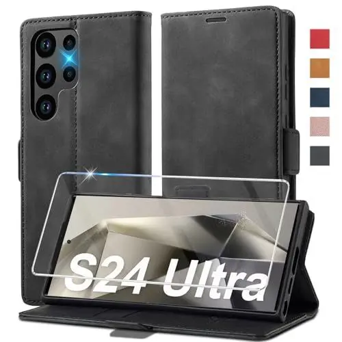 Produktbild: Ailicici Handyhülle für Samsung Galaxy S24 Ultra Hülle Leder, Mit Schutzfolie, für Samsung Galaxy S24 Ultra 5G Hülle Klappbar Leder Flip Wallet Stoßfeste Case Klapphülle für Samsung S24 Ultra 5G Hülle